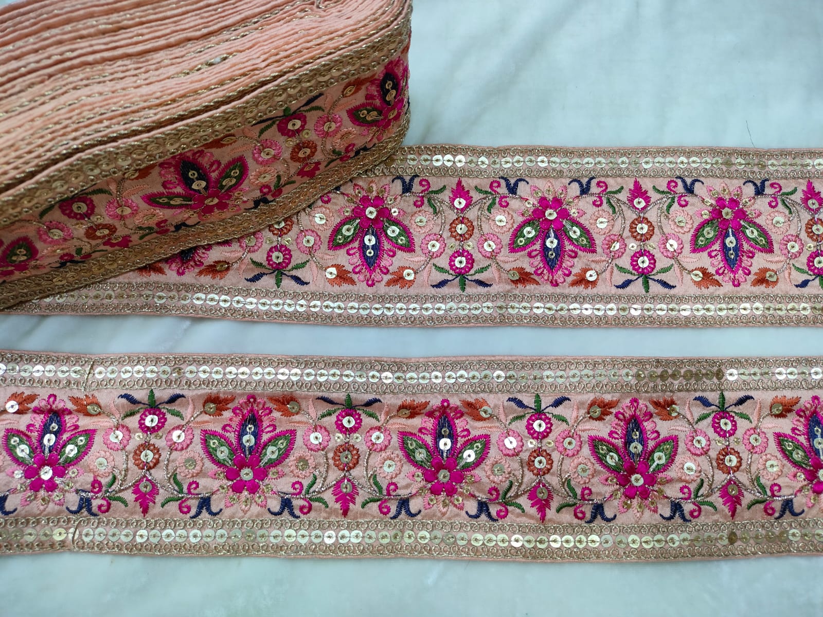 Multicolor Embroidered Light Pink Trim