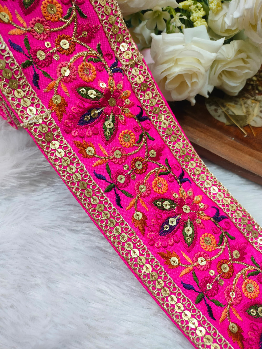 Multicolor Embroidered Pink Trim