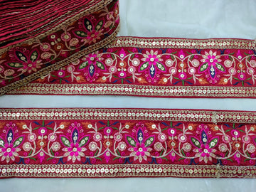 Multicolor Embroidered Maroon Trim