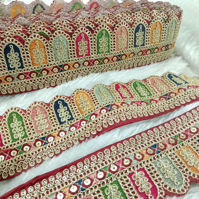 Scalloped Arch Multicolor Sequin Embroidered Designer Lace Border