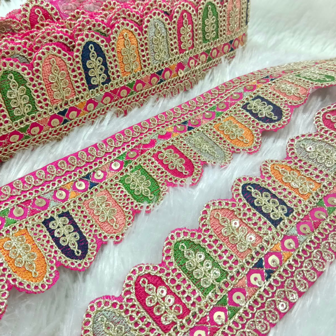 Scalloped Arch Multicolor Sequin Embroidered Designer Lace Border