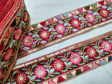 Bold Bright Red Multicolor Embroidery Trim