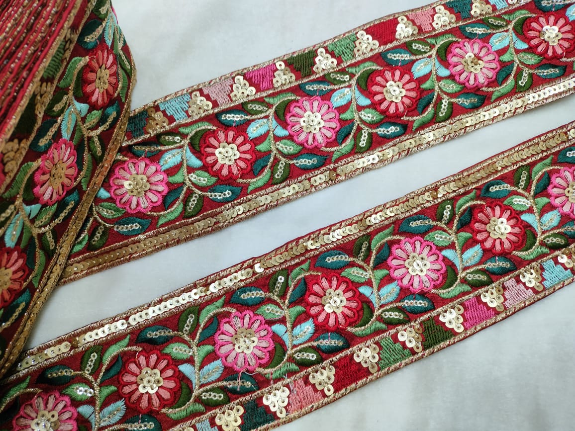 Red and Multicolor Embroidery Trim