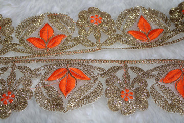 Vibrant Orange Zari Fancy Trim