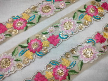 Radiant Floral Multicolor Embroidery Trim