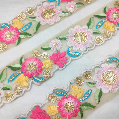 Delicate Floral Multicolor Embroidered Lace