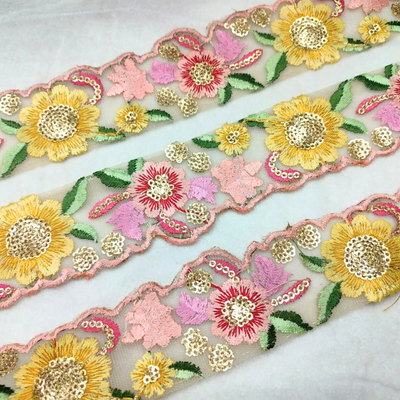 Delicate Floral Multicolor Embroidered Lace hover