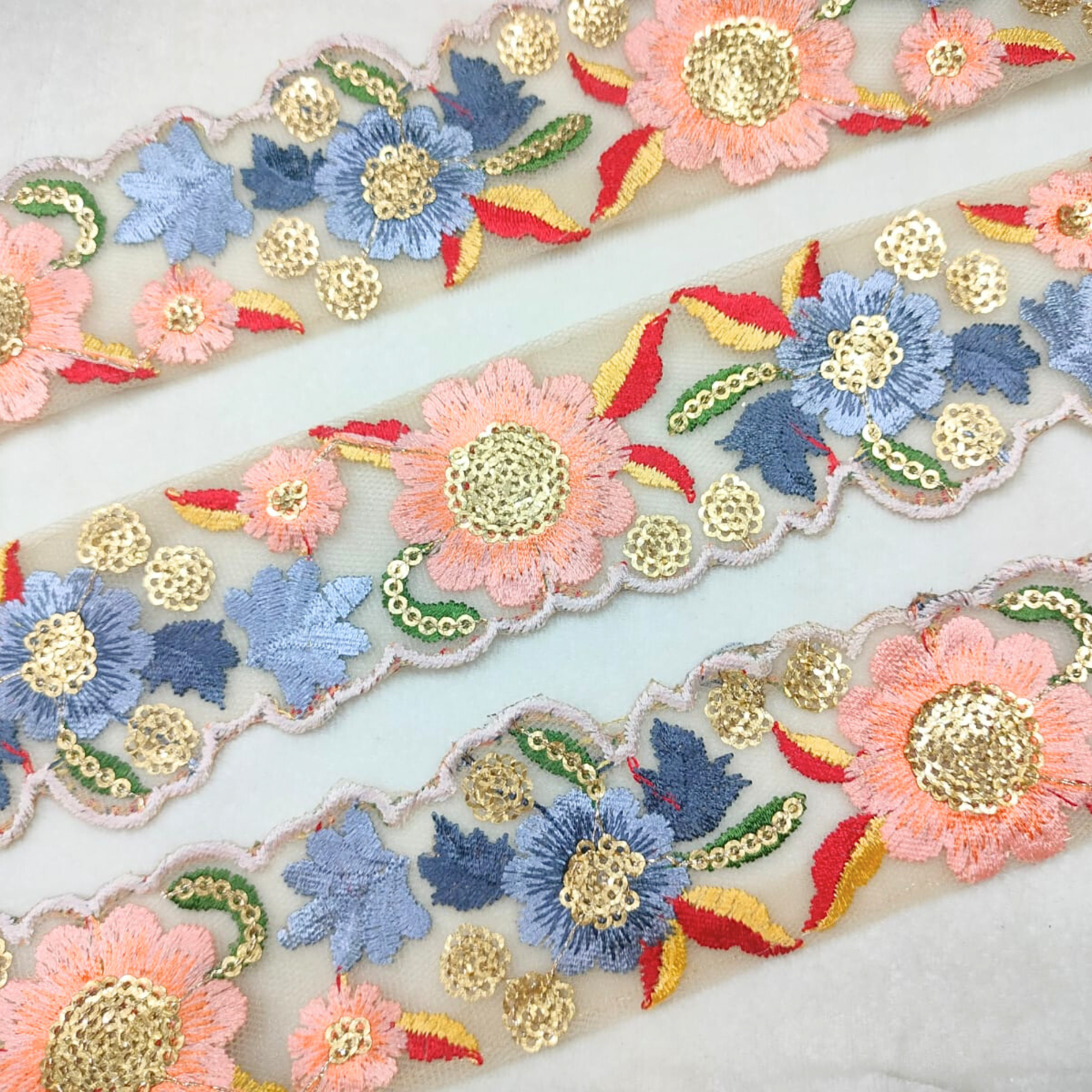 Delicate Floral Multicolor Embroidered Lace