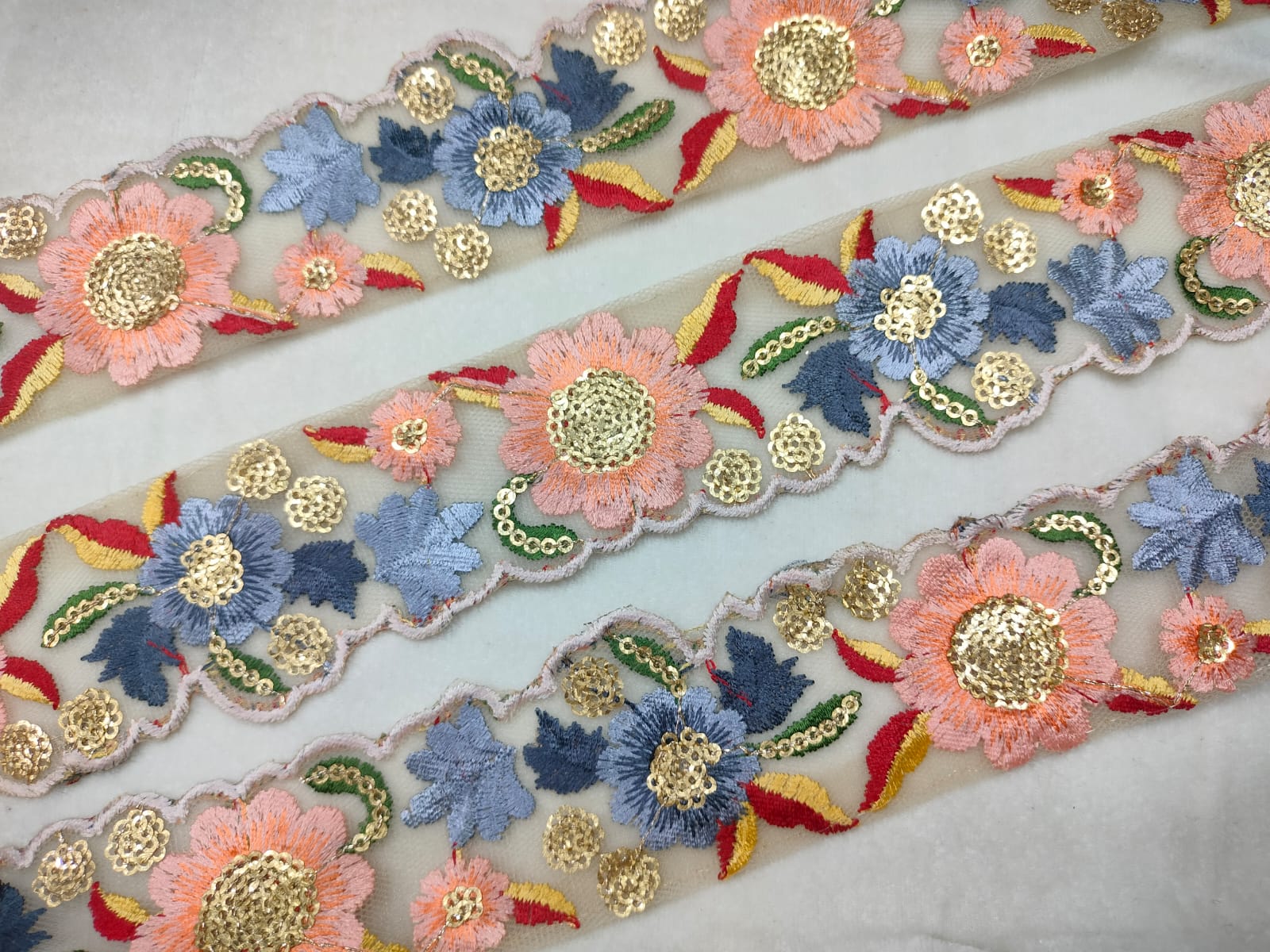 Vibrant Floral Multicolor Embroidery Trim