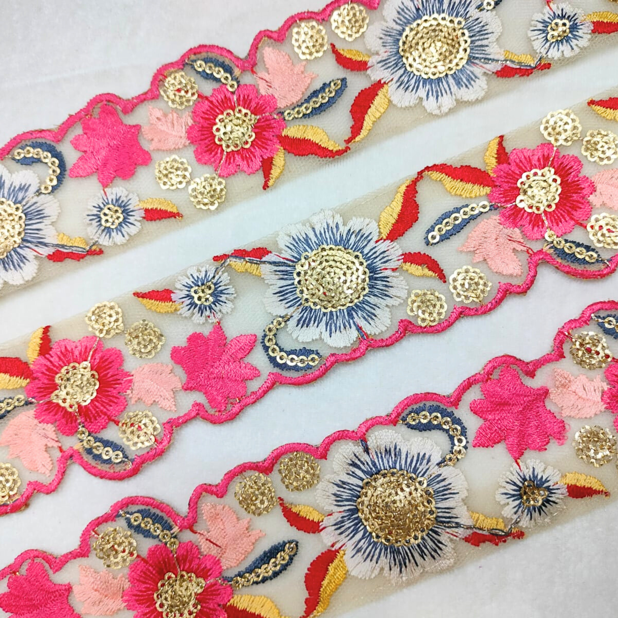 Delicate Floral Multicolor Embroidered Lace