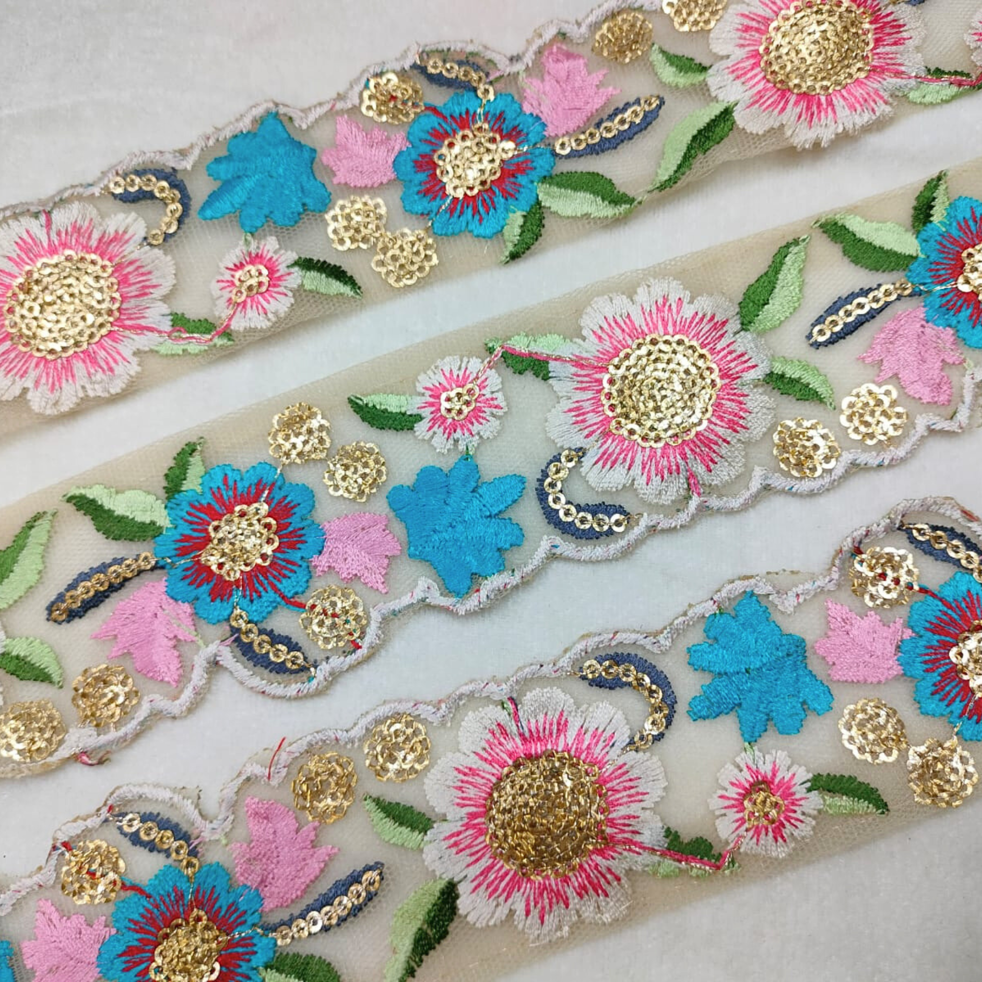 Delicate Floral Multicolor Embroidered Lace