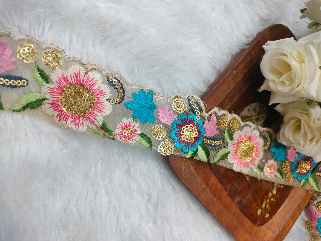 Floral Multicolor Embroidery Trim