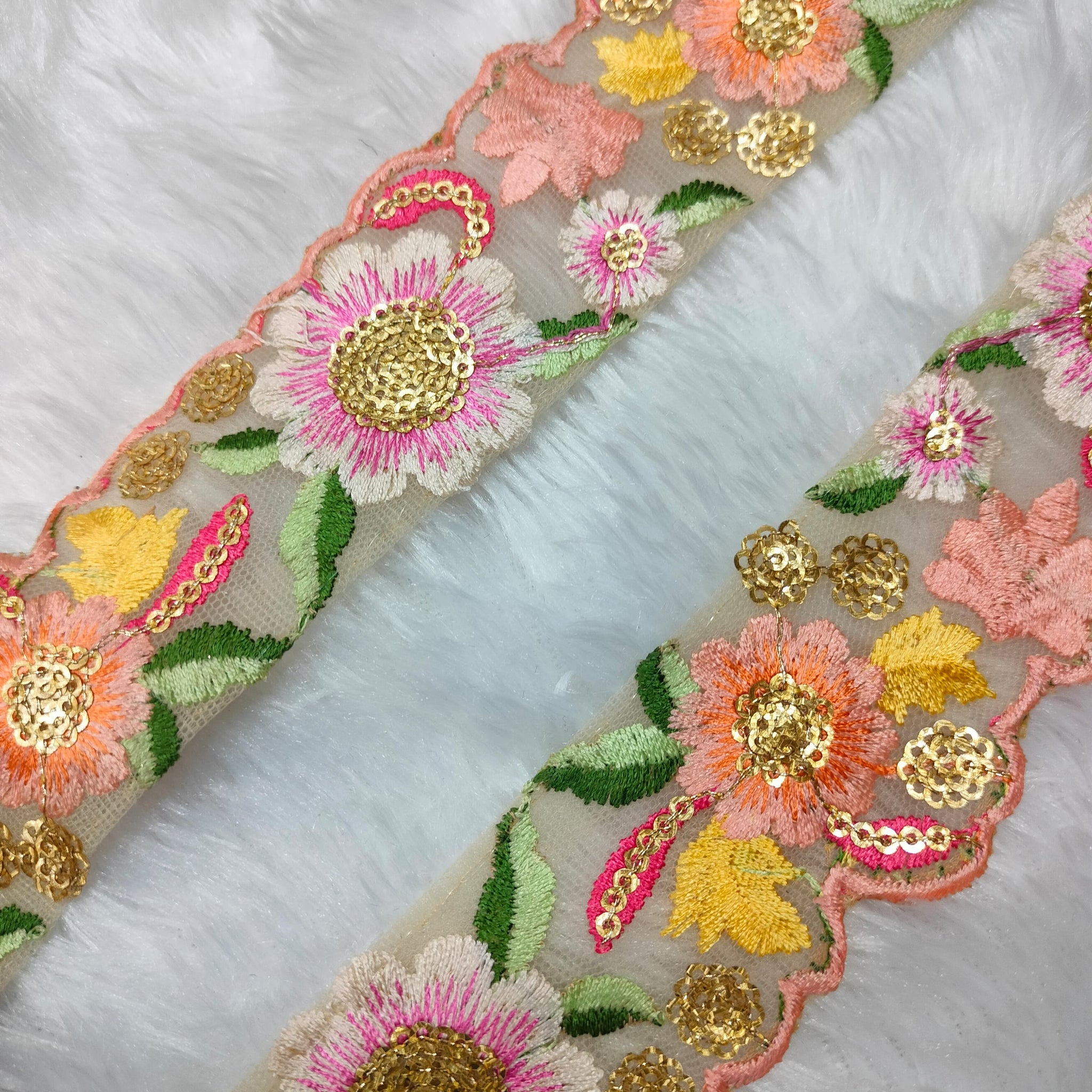 Delicate Floral Multicolor Embroidery Trim