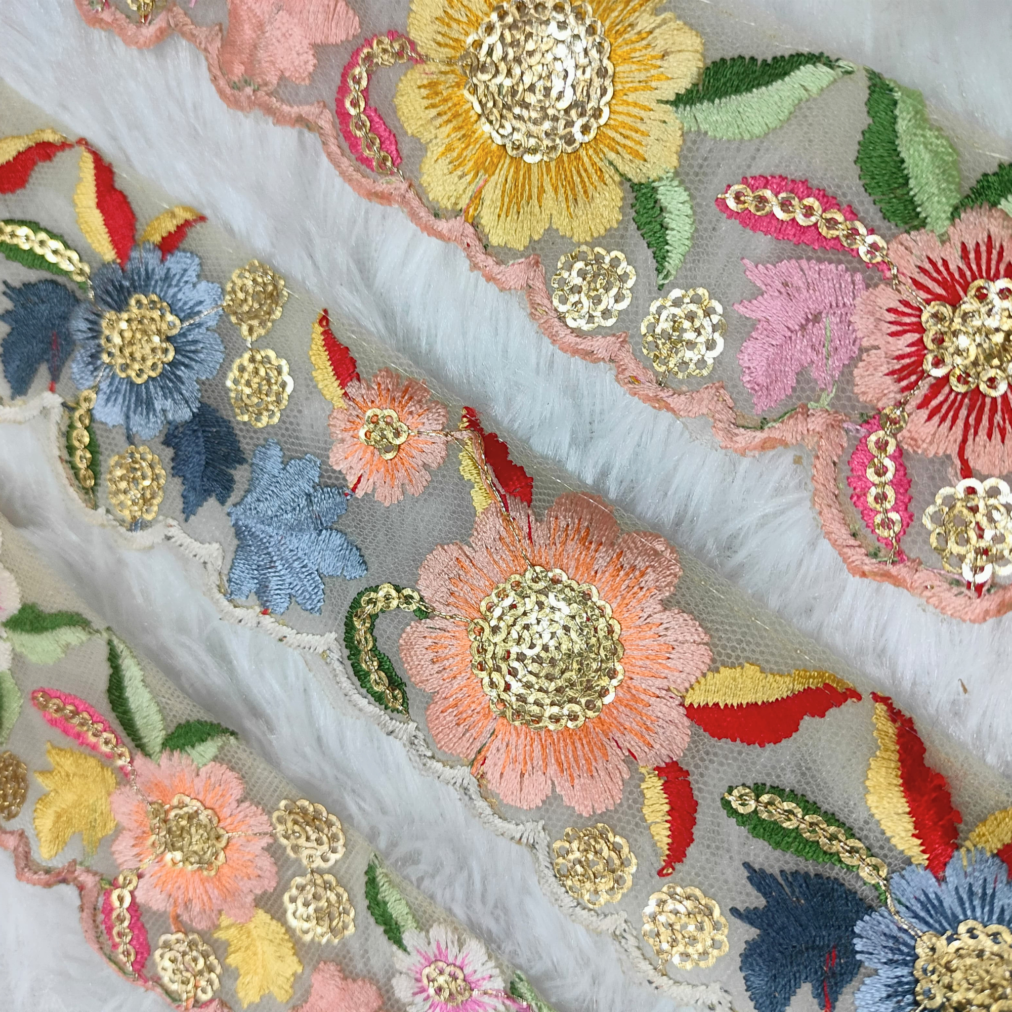 Delicate Floral Multicolor Embroidered Lace