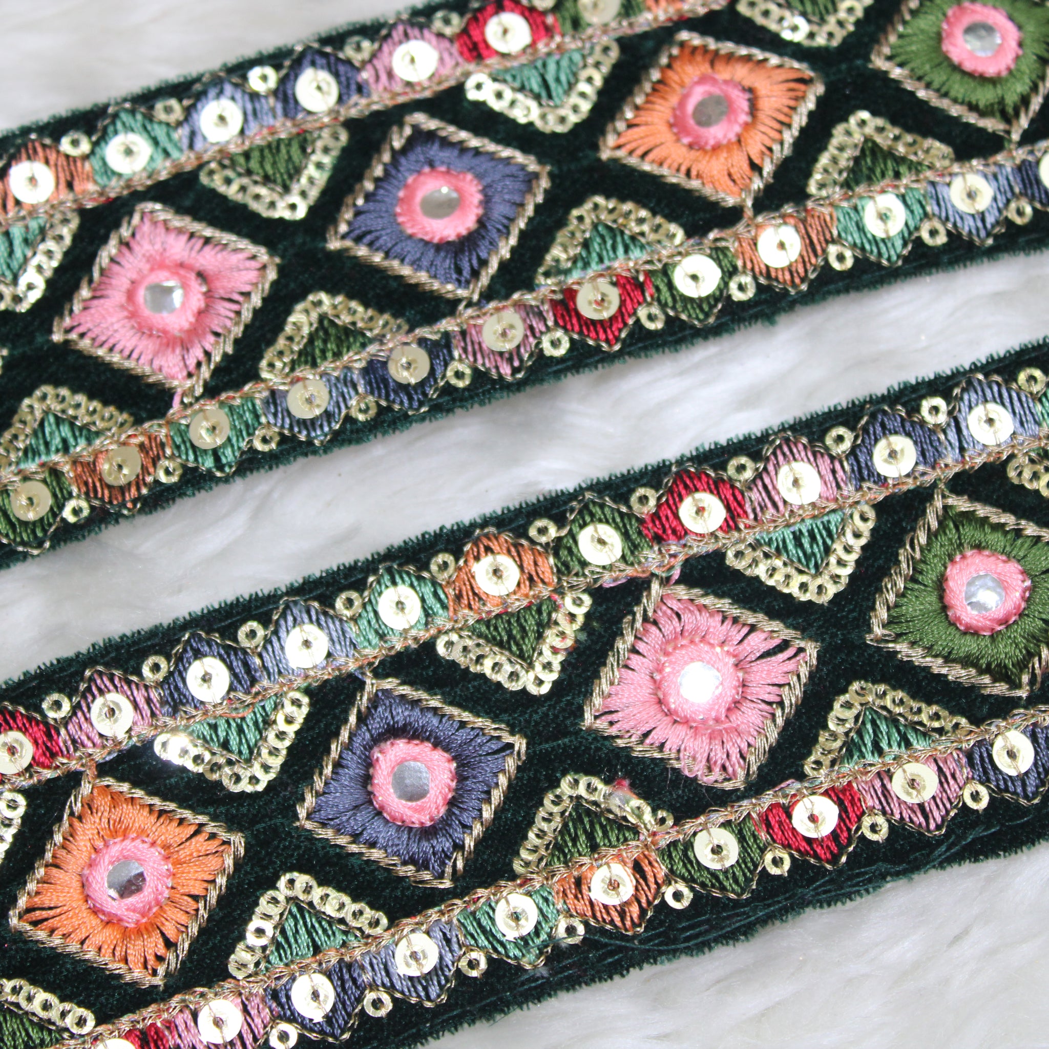 Vibrant Green Multicolor Embroidery Trim