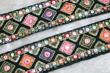 Vibrant Green Multicolor Embroidery Trim