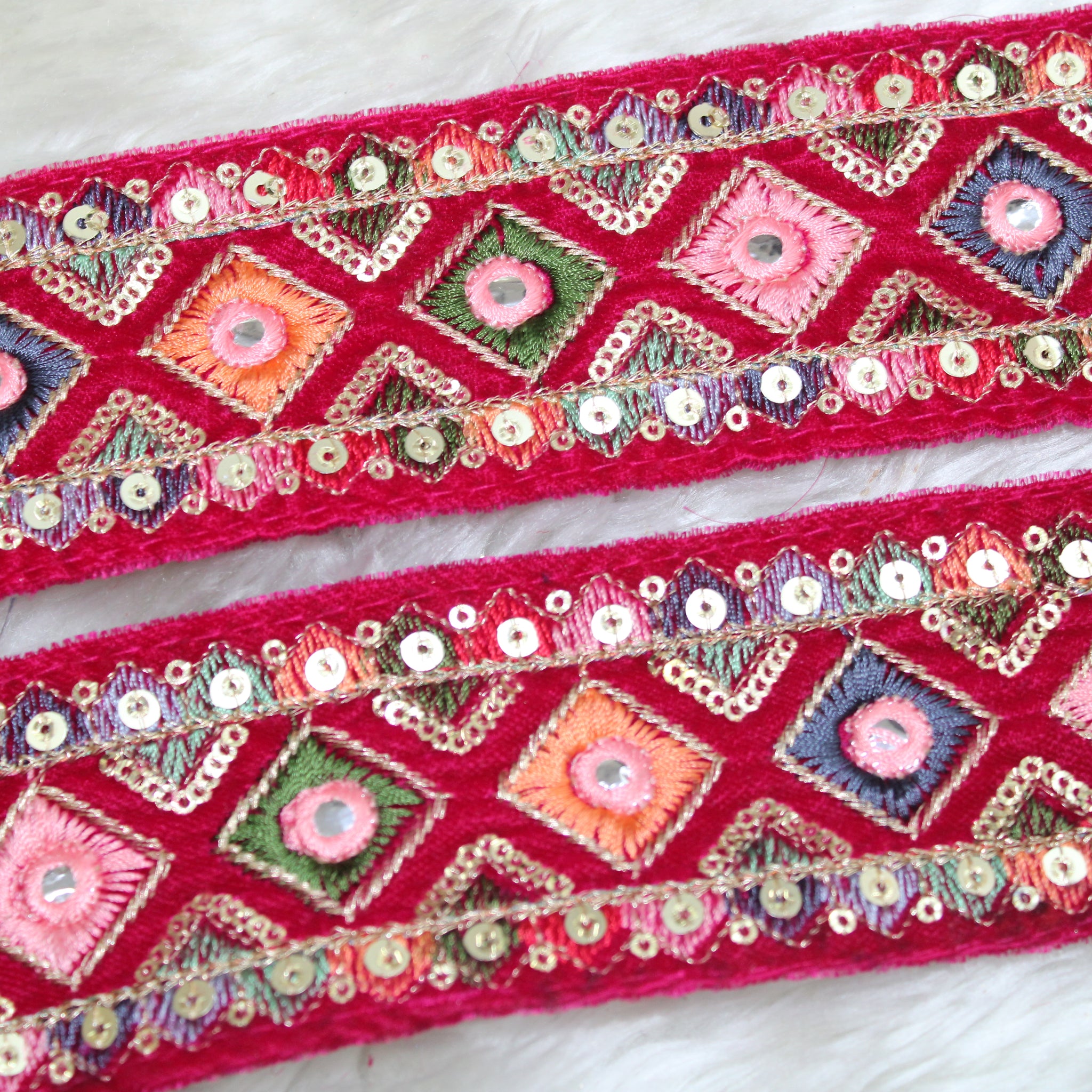 Vibrant Pink Multicolor Embroidery Trim