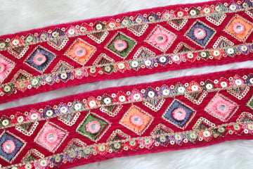 Vibrant Pink Multicolor Embroidery Trim