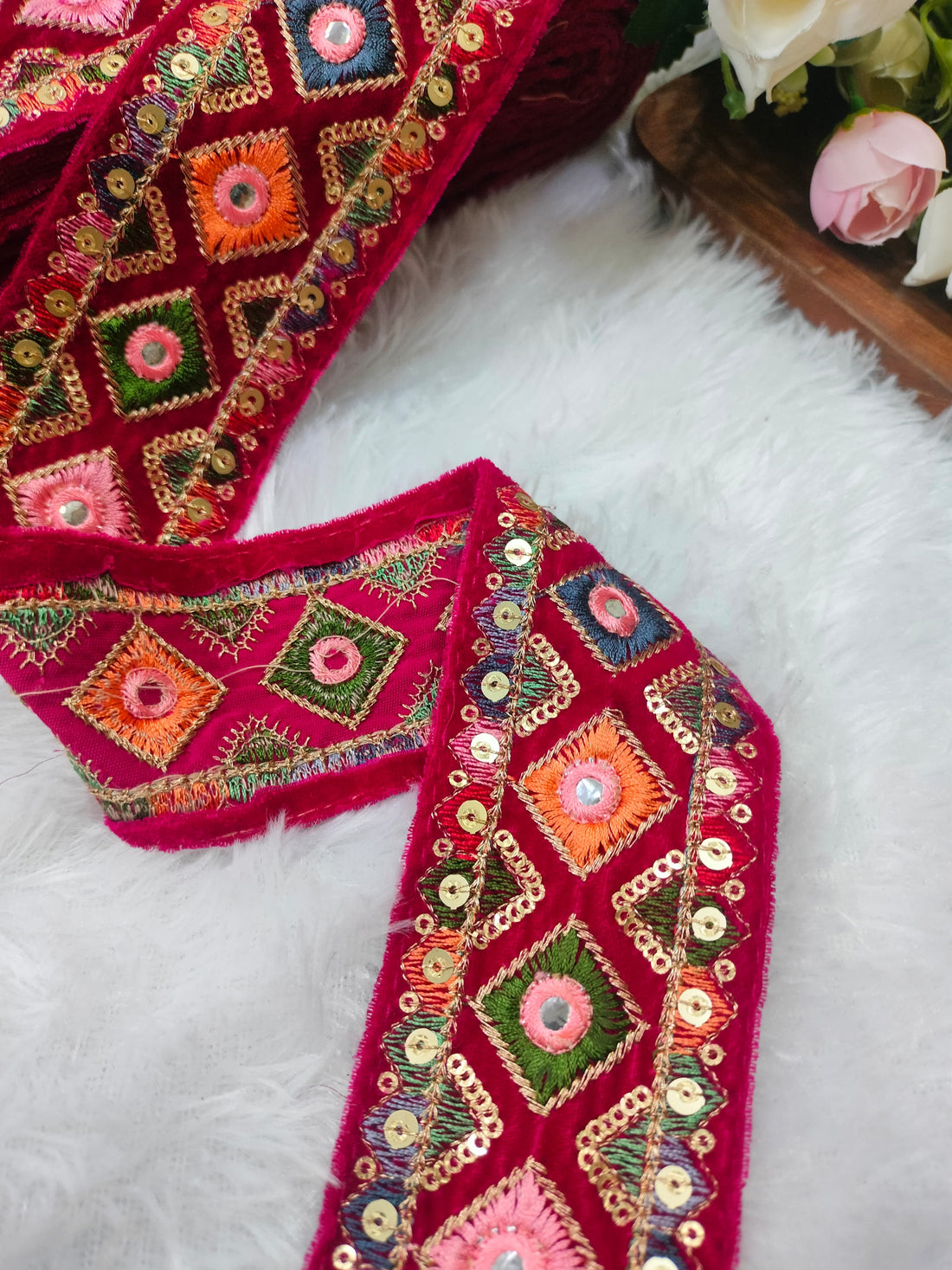 Vibrant Pink Multicolor Embroidery Trim