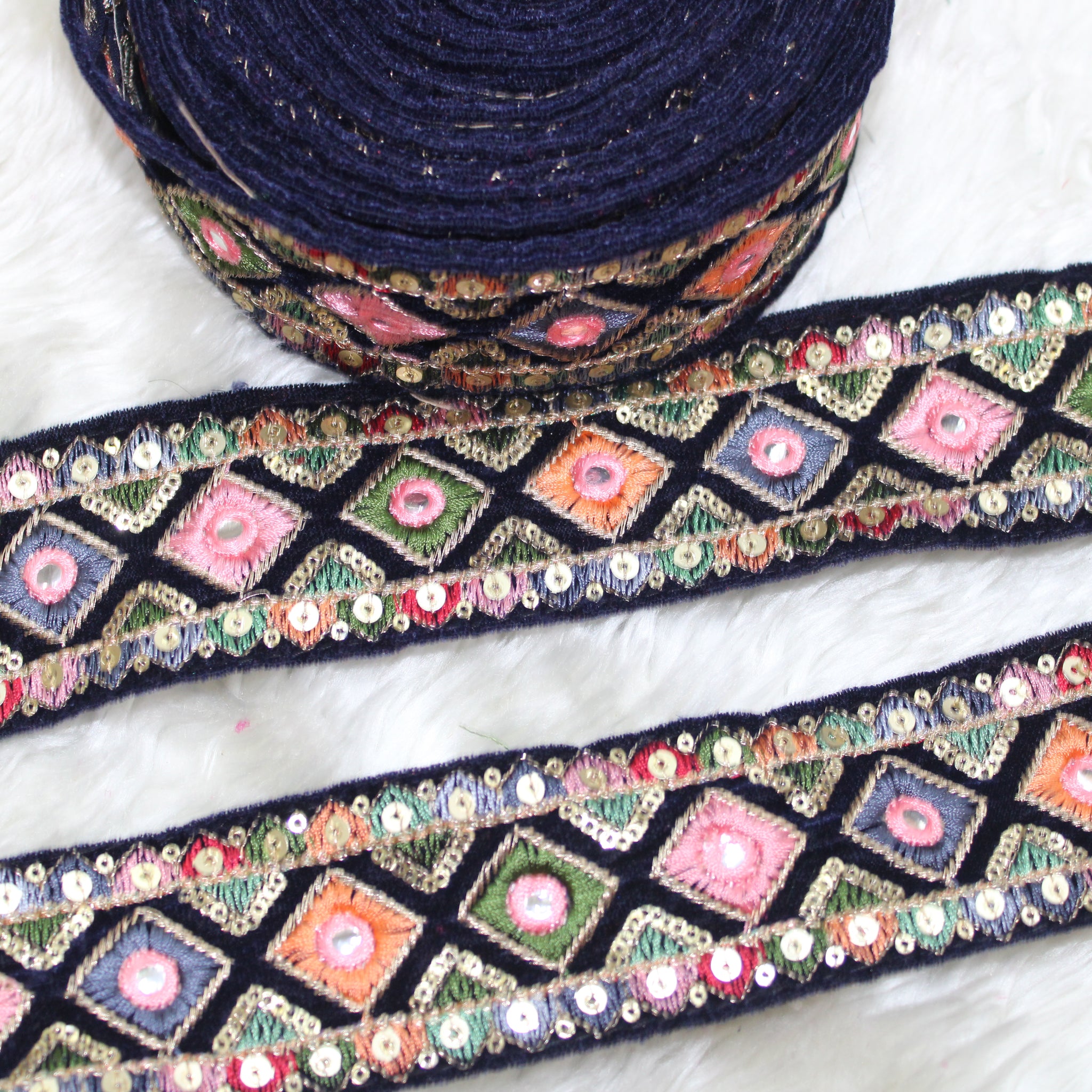 Vibrant Royal Blue Multicolor Embroidery Trim