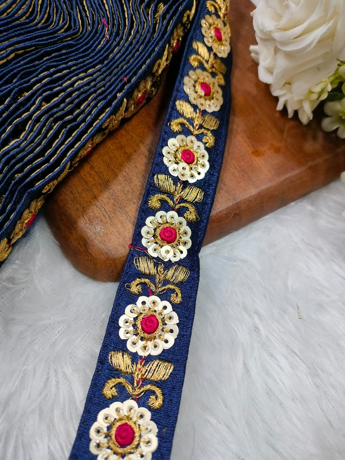 Stunning Royal Blue Floral Sequin Trim