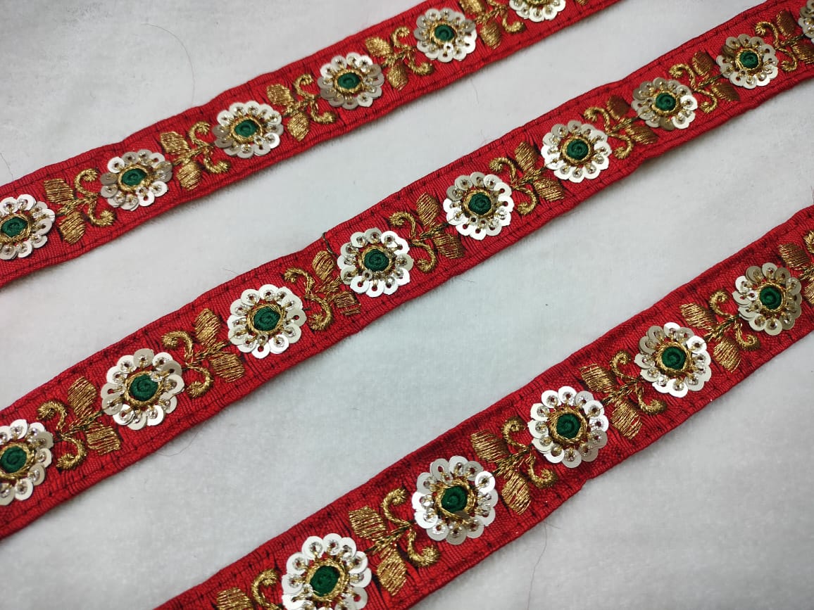 Stunning Red Floral Sequin Trim