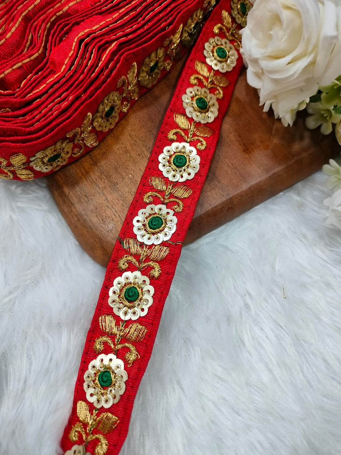 Stunning Red Floral Sequin Trim