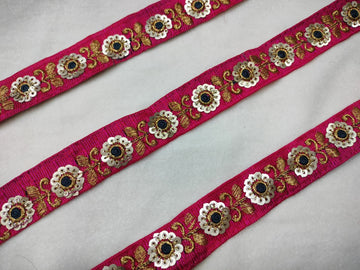 Charming Pink Floral Sequin Trim