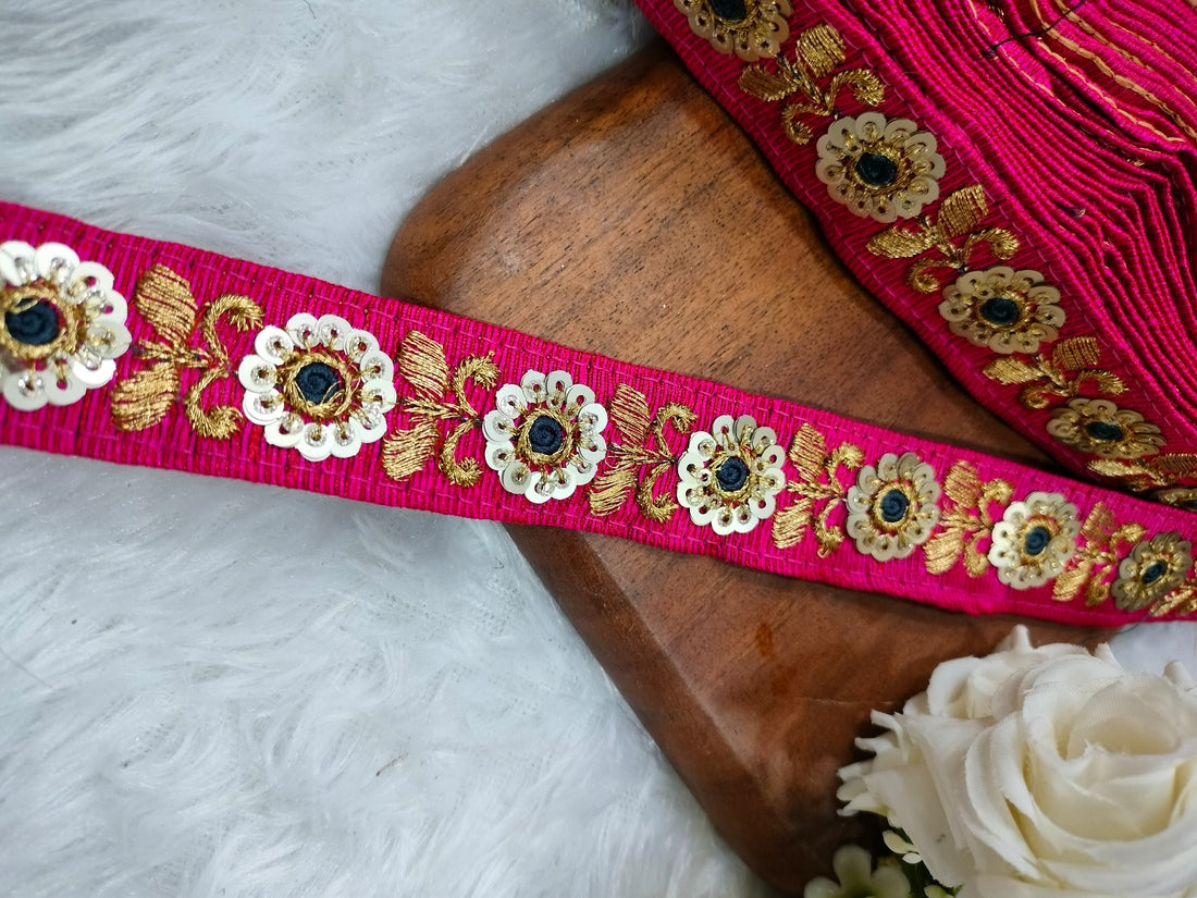 Charming Pink Floral Sequin Trim