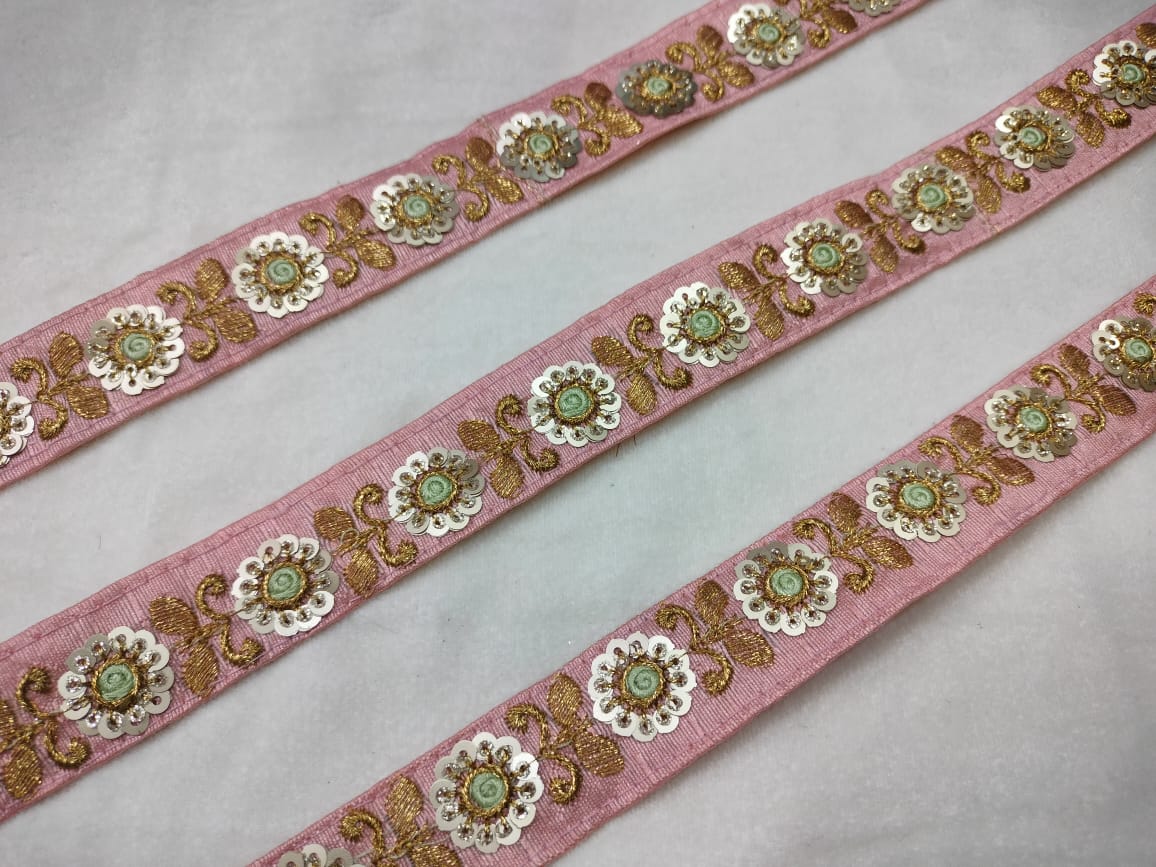 Delicate Light Pink Floral Sequin Trim