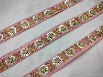 Delicate Light Pink Floral Sequin Trim