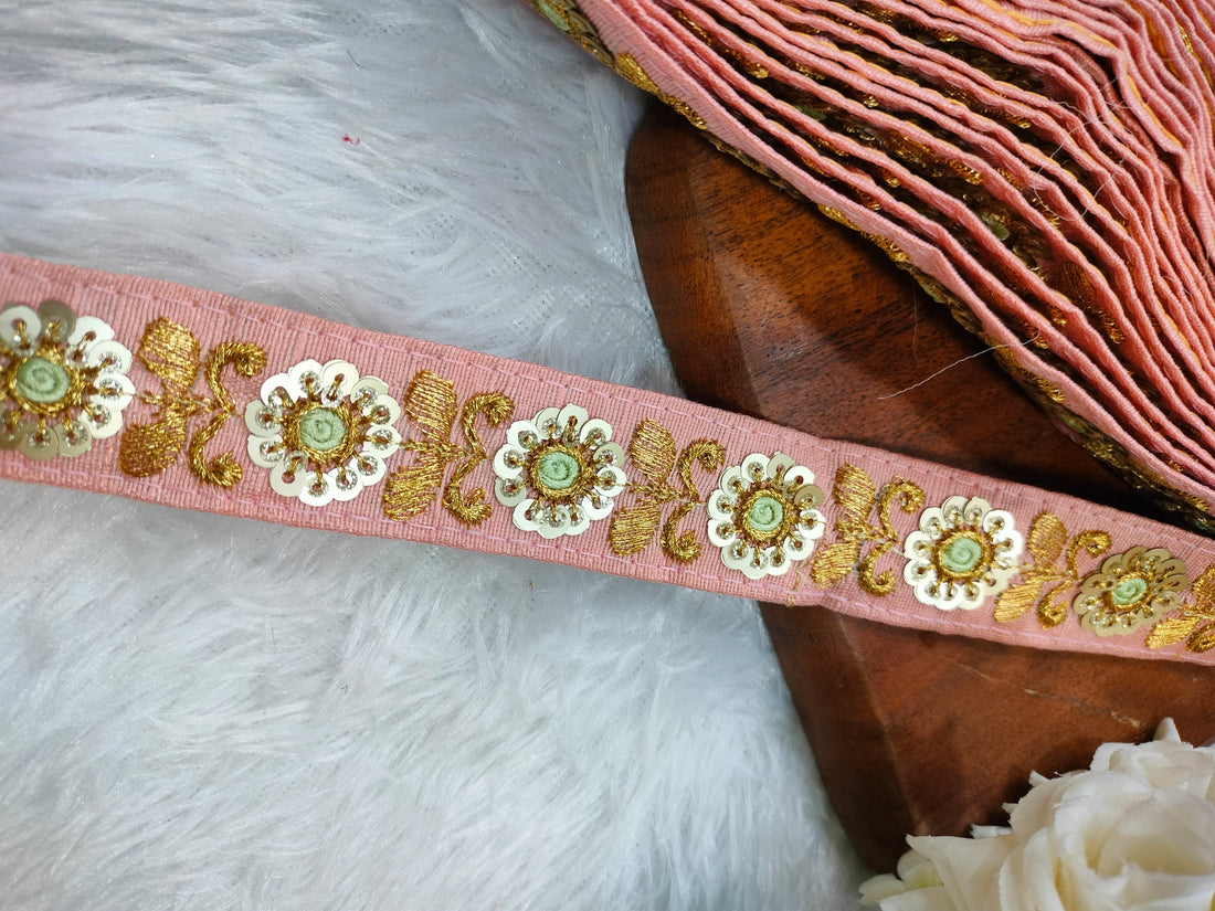 Delicate Light Pink Floral Sequin Trim