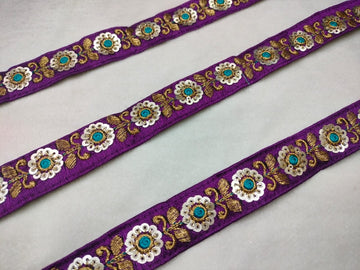 Vibrant Purple Floral Sequin Trim