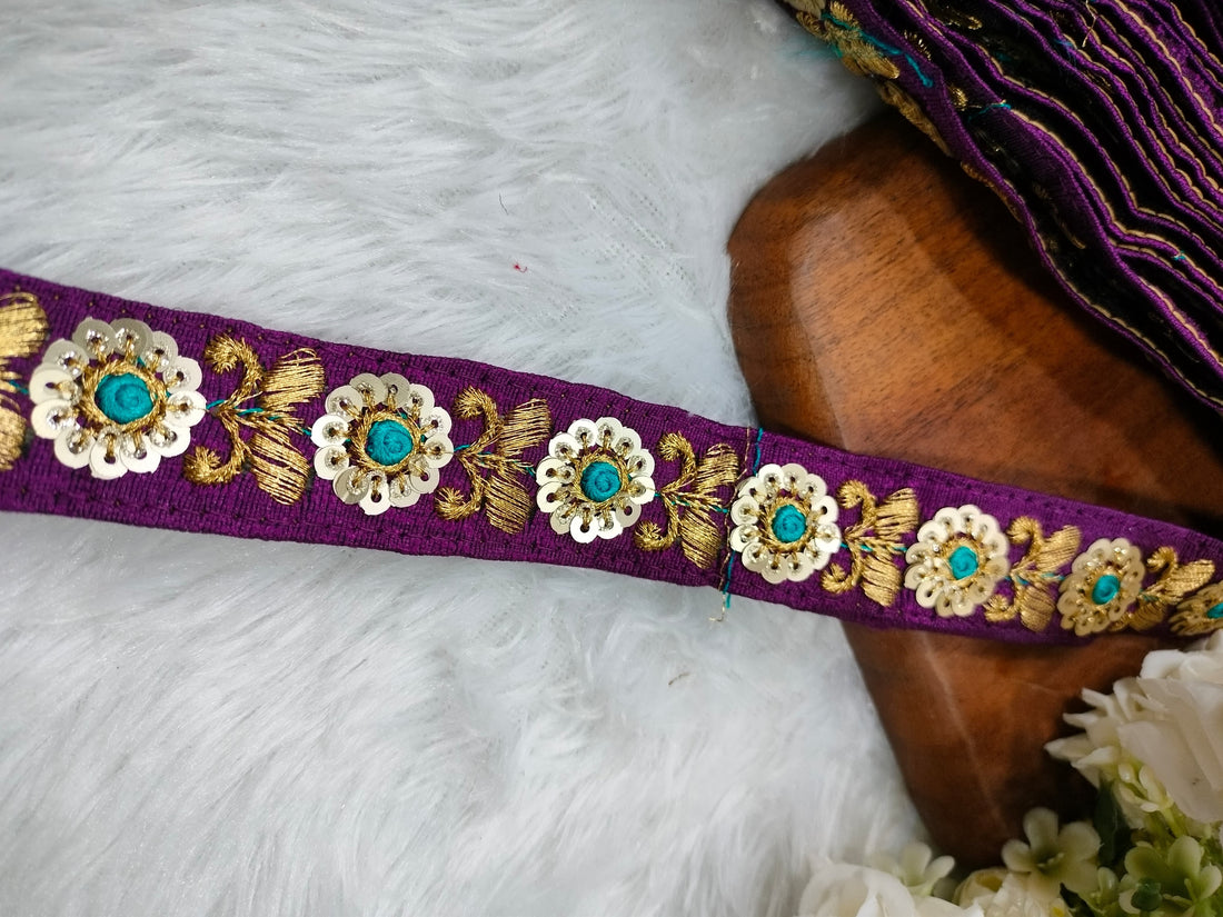 Vibrant Purple Floral Sequin Trim