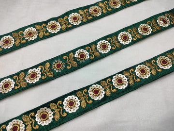 Vibrant Green Floral Sequin Trim