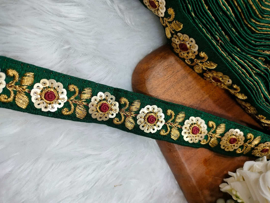 Vibrant Green Floral Sequin Trim