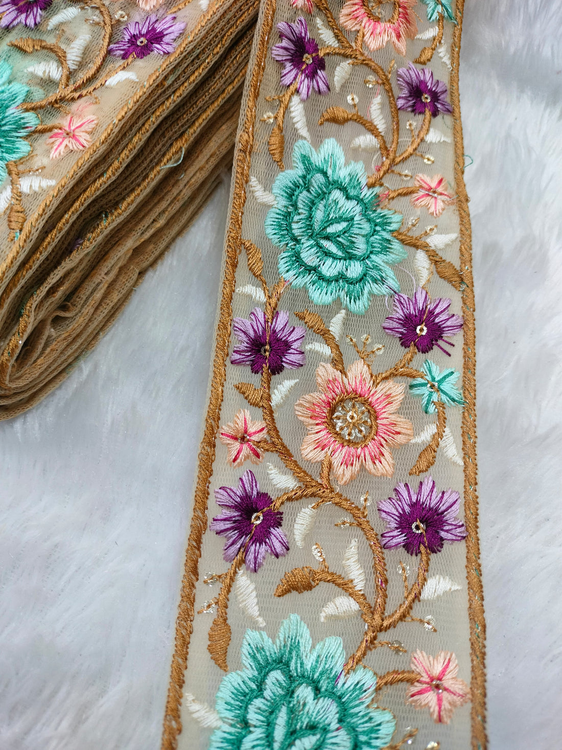 Vibrant Multicolor Embroidery Floral Trim