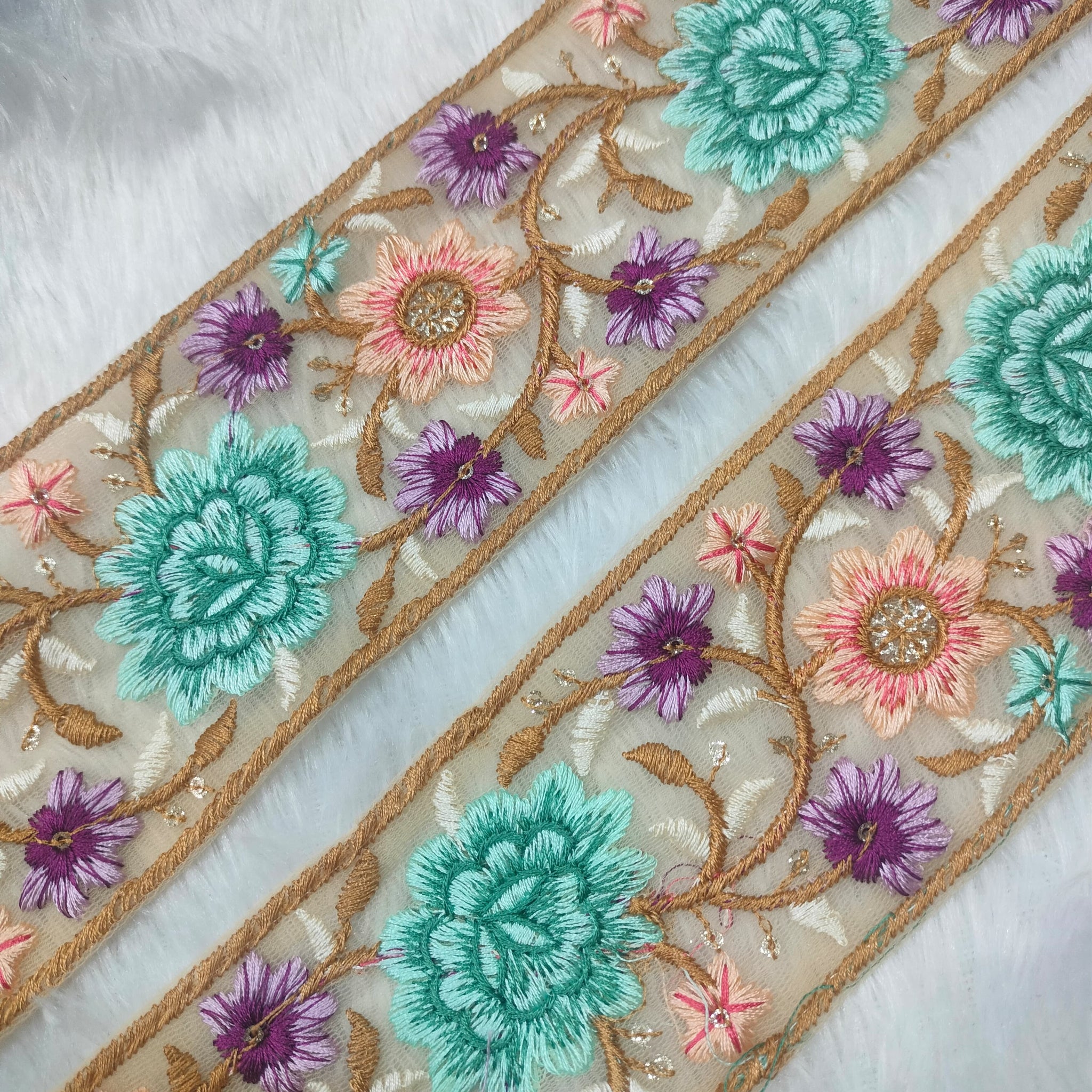 Vibrant Multicolor Embroidery Floral Trim