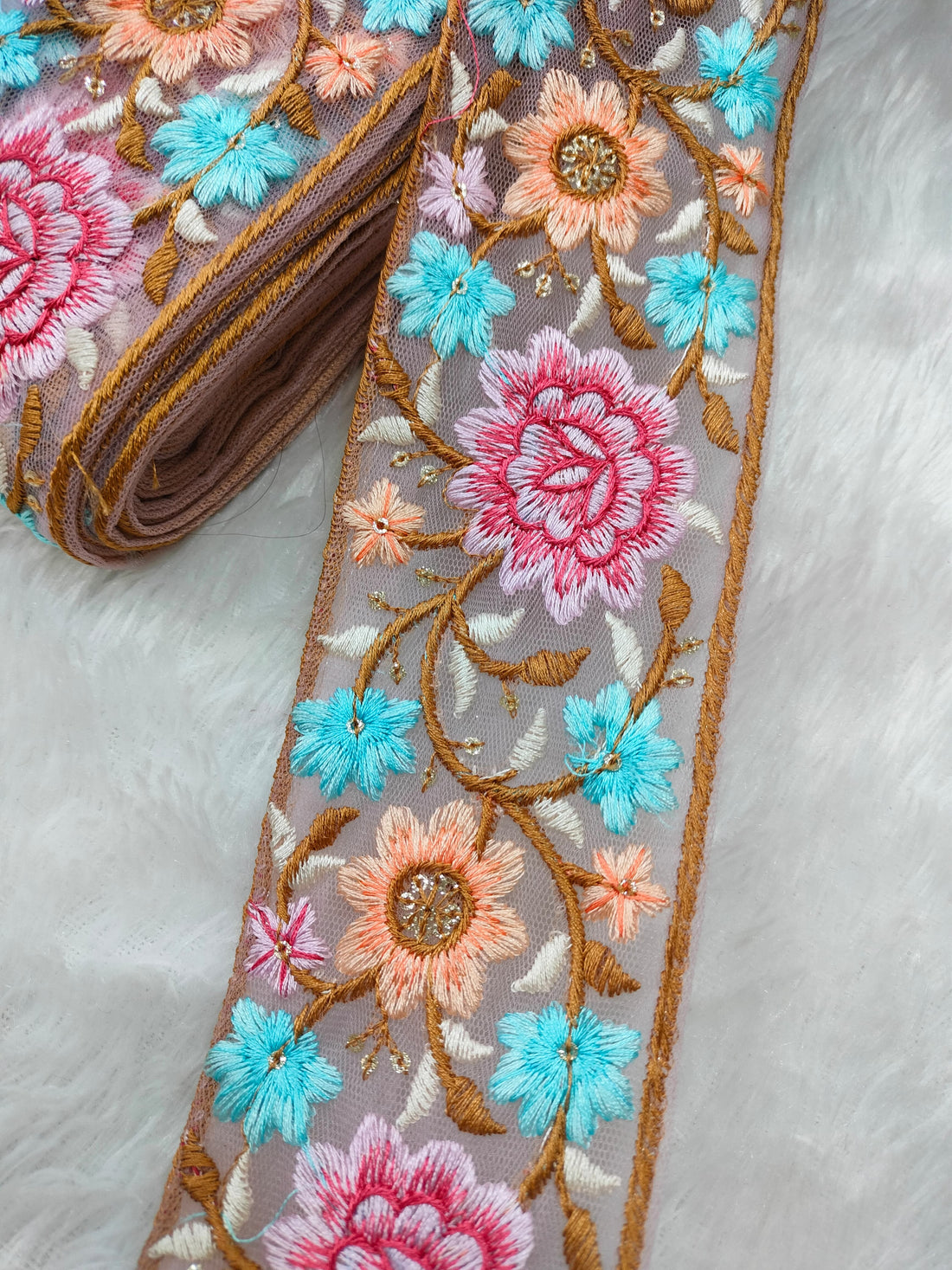 Stunning Multicolor Floral Embroidery Trim