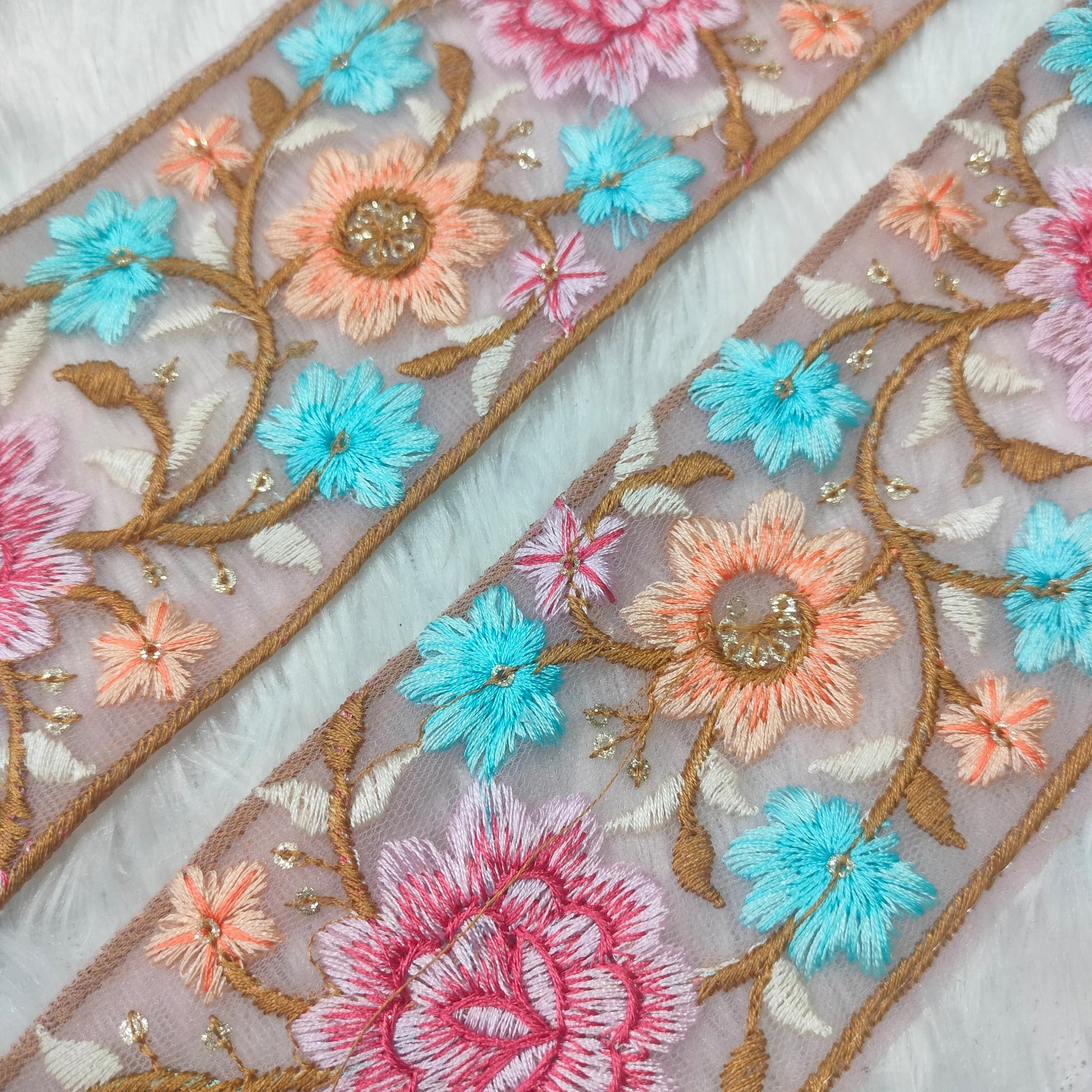 Stunning Multicolor Floral Embroidery Trim