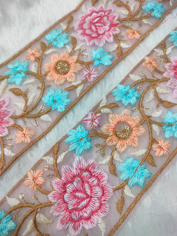 Stunning Multicolor Floral Embroidery Trim