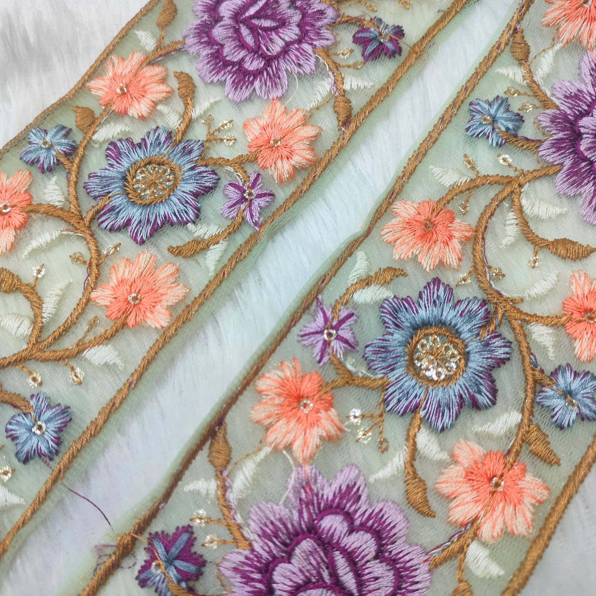 Charming Multicolor Floral Embroidery Trim