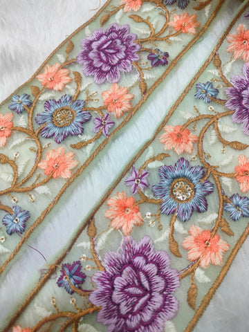 Charming Multicolor Floral Embroidery Trim