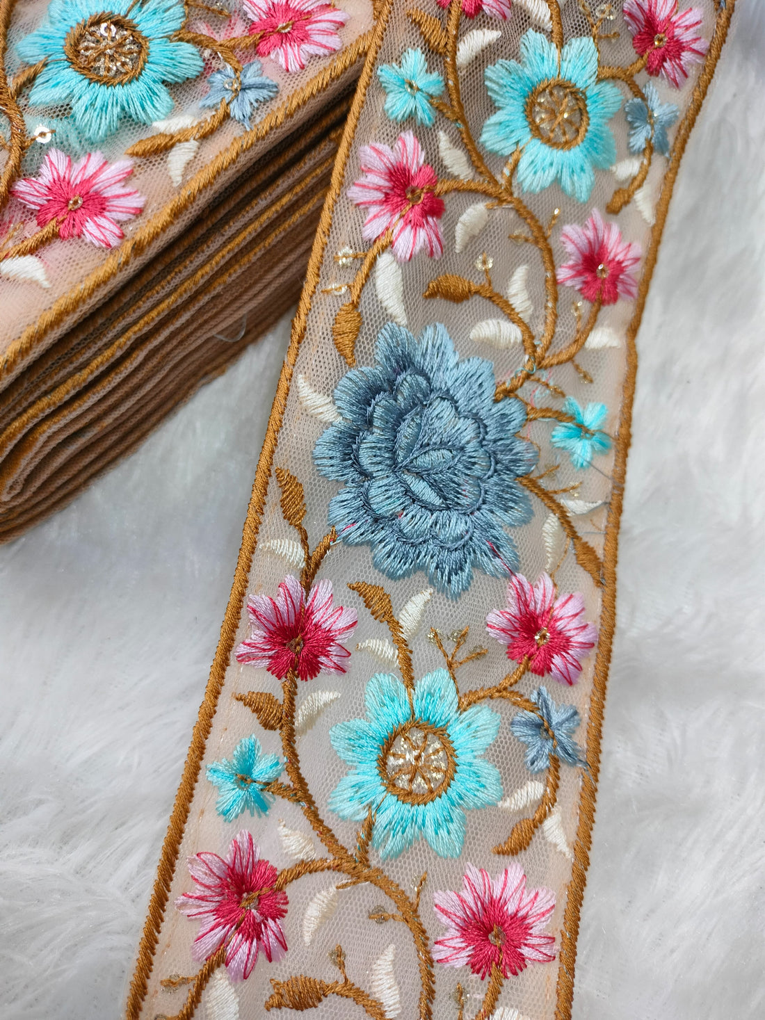 Elegant Multicolor Floral Embroidery Trim