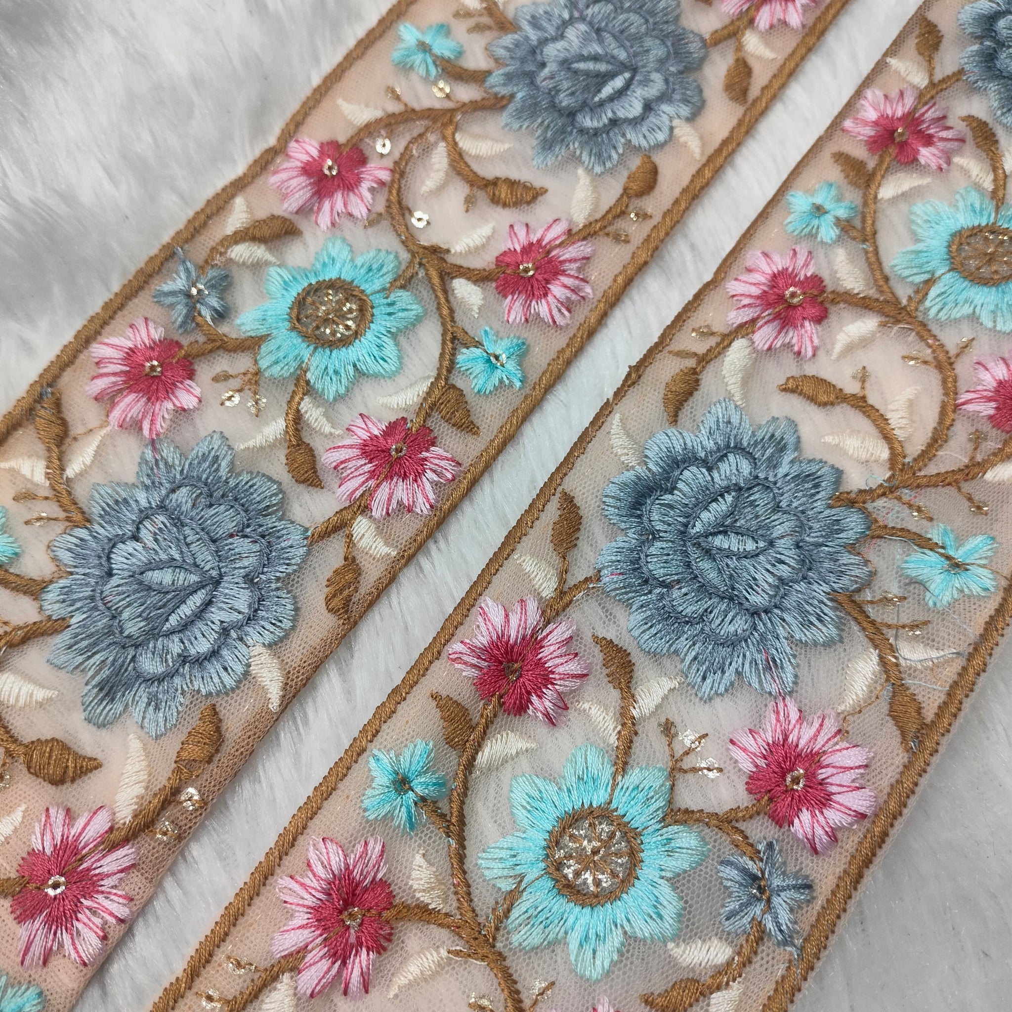 Elegant Multicolor Floral Embroidery Trim