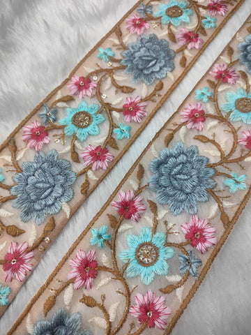 Elegant Multicolor Floral Embroidery Trim