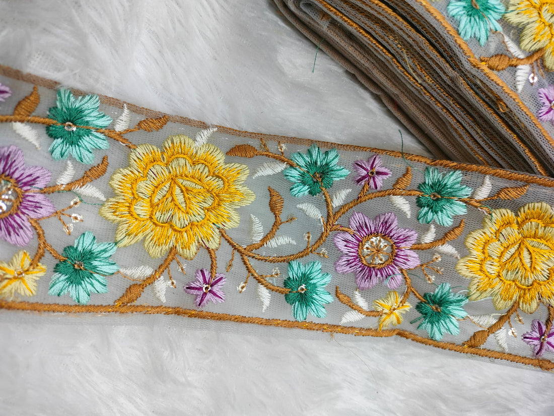 Radiant Multicolor Floral Embroidery Trim