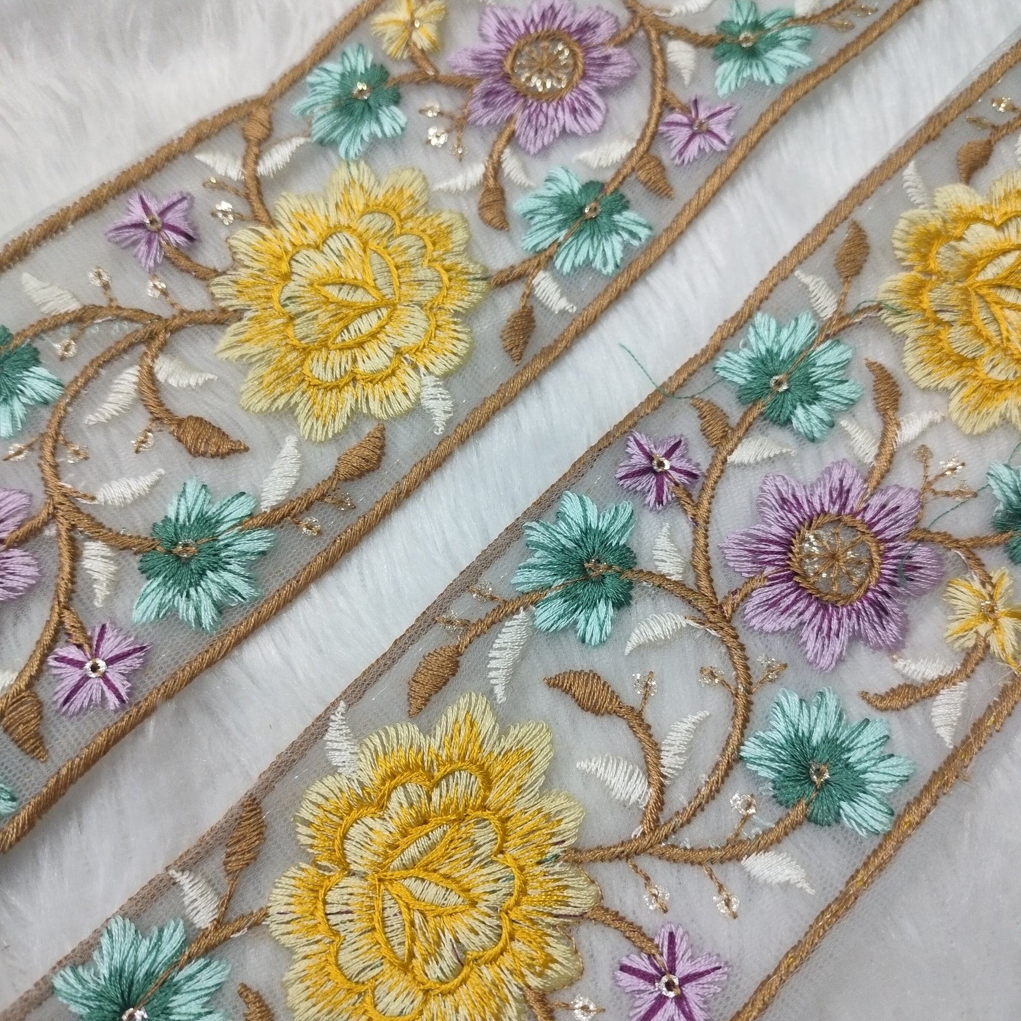 Radiant Multicolor Floral Embroidery Trim