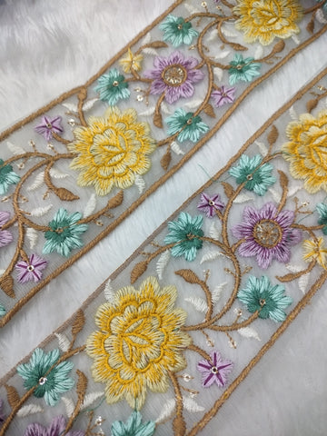 Radiant Multicolor Floral Embroidery Trim