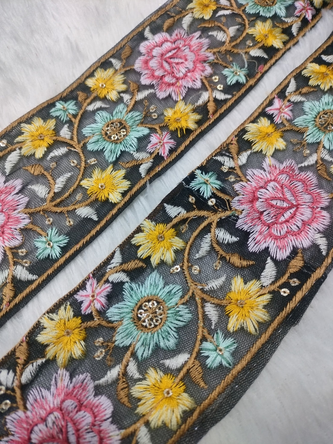 Bold Multicolor Embroidery Floral Trim